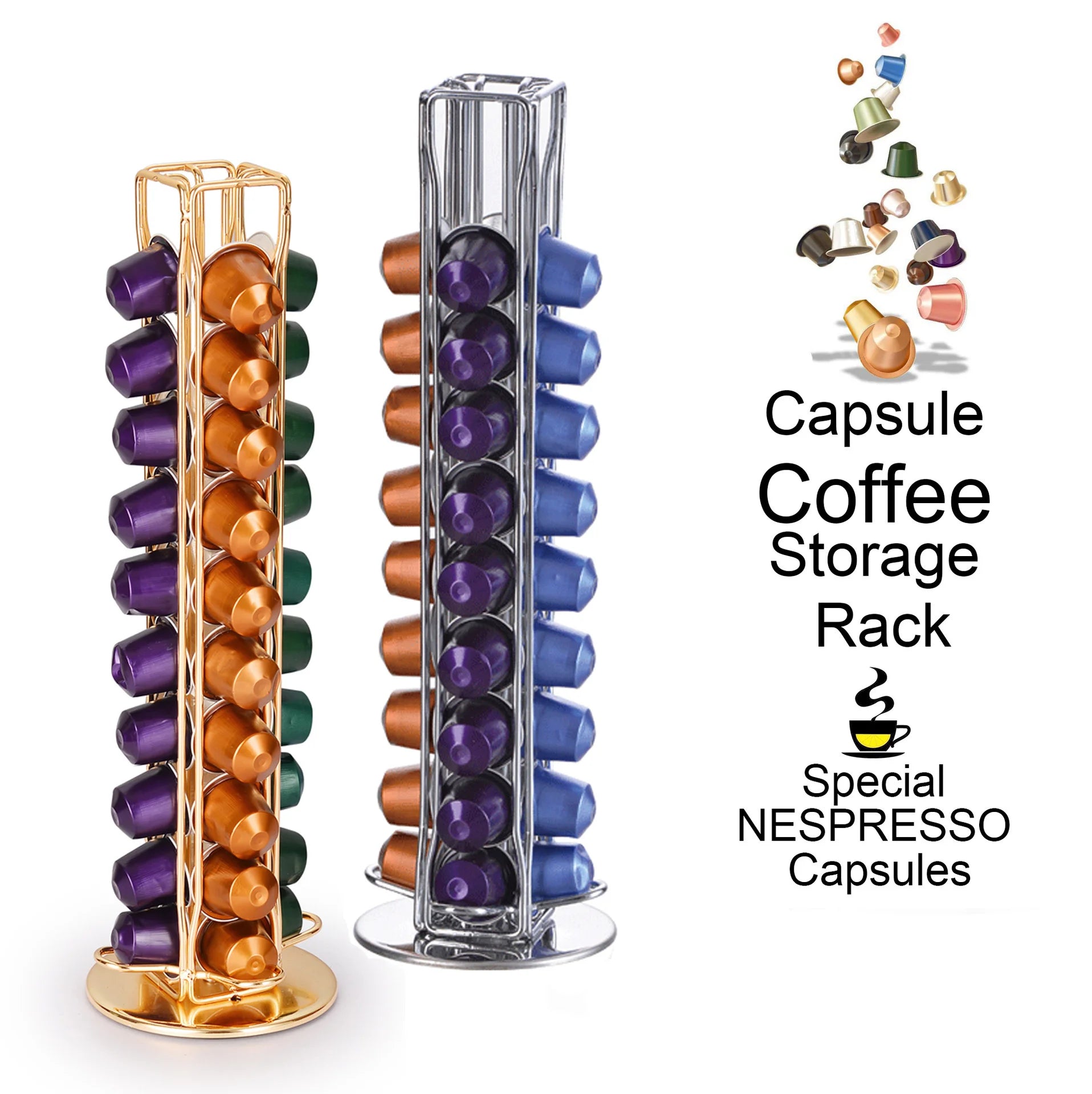 40 Pod Gold Coffee Capsules Nespresso Coffee Pods Holder Rotating Rack
